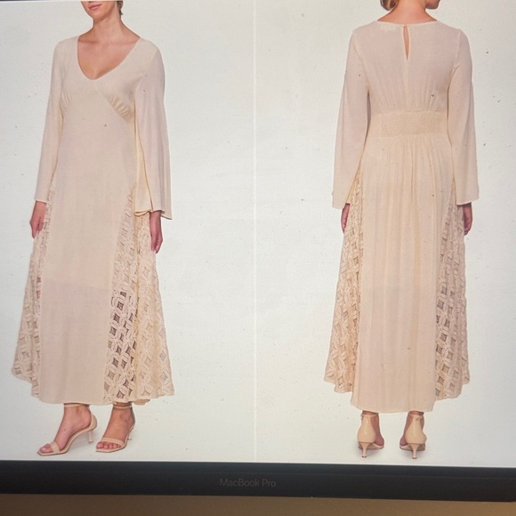 MELLODAY Dresses & Skirts - MELLODAY Cream Long Sleeve Dress with Lace Detail